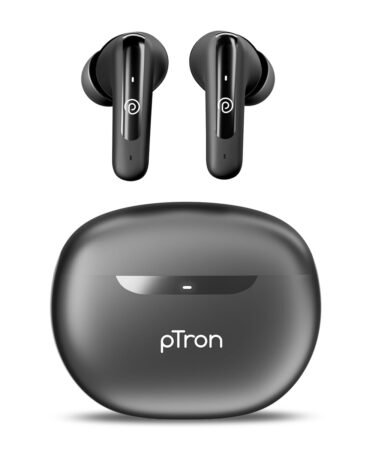 pTron Bassbuds Astra in-Ear TWS Earbuds with Stereo Sound, 34Hrs Playtime, Stereo Calls, Bluetooth V5.3 Headphones with Quick Pairing, Touch Control, Voice Assistant, Type C Charging & IPX4 (Black)