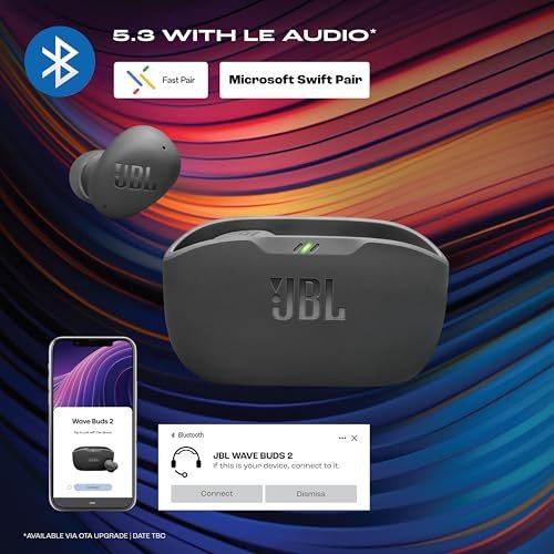 JBL Wave Buds 2 Ear Buds Wireless BluetoothV5.3, Active Noise Cancellation EarBuds,Multi Connect, App for Customized Extra Bass Eq, Relax Mode,Speed Charge, 40H Playback, Fast Pair, 4 Mics,IP54(Black) - Image 2