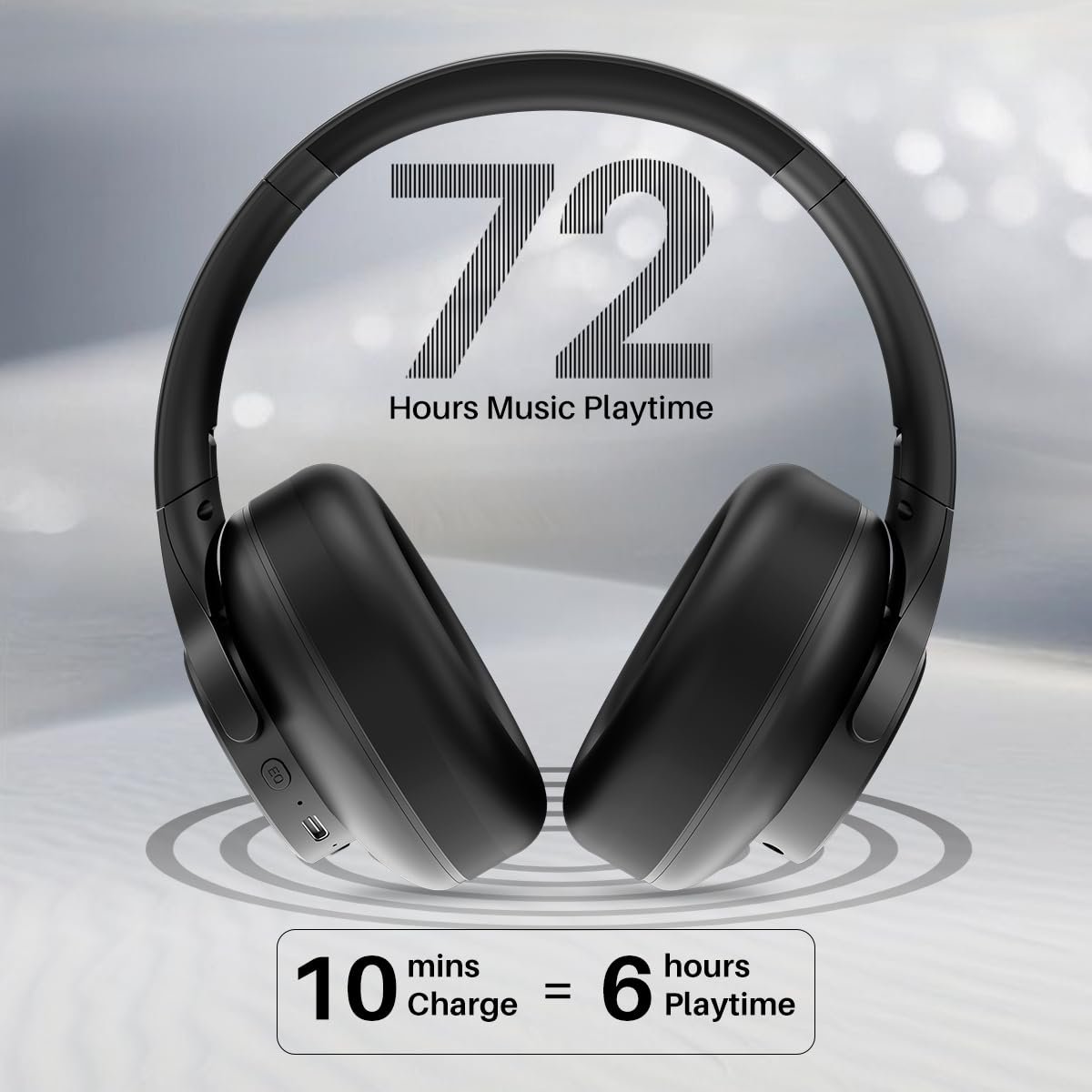 pTron Studio Urban 35dB Active Noise Cancellation Bluetooth Wireless Over Ear Headphones with Mic, 72Hrs Playtime, 40mm Bass Drivers, TruTalk AI-ENC Calls,40ms Low Latency Gaming, Foldable Cups(Black) - Image 8