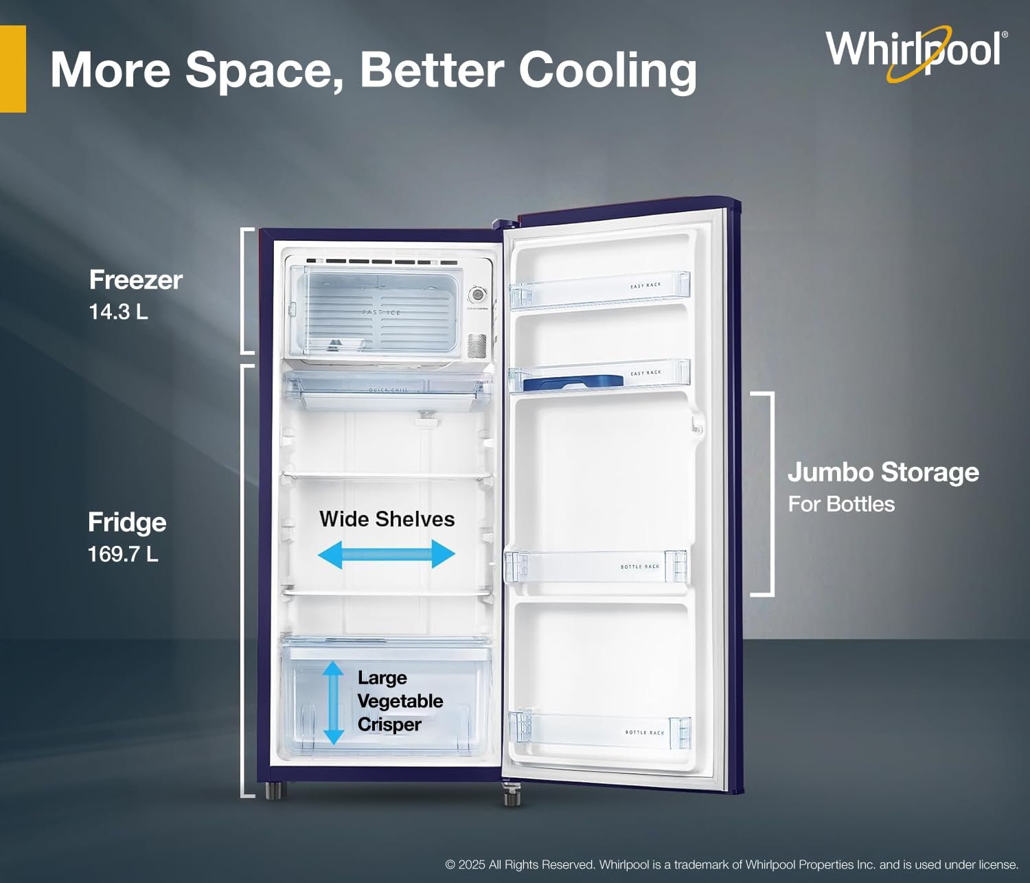 Whirlpool 184 L 2 Star Direct-Cool Single Door Refrigerator (205 WDE CLS 2S SAPPHIRE BLUE-Z, Blue,2023 Model) - Image 7