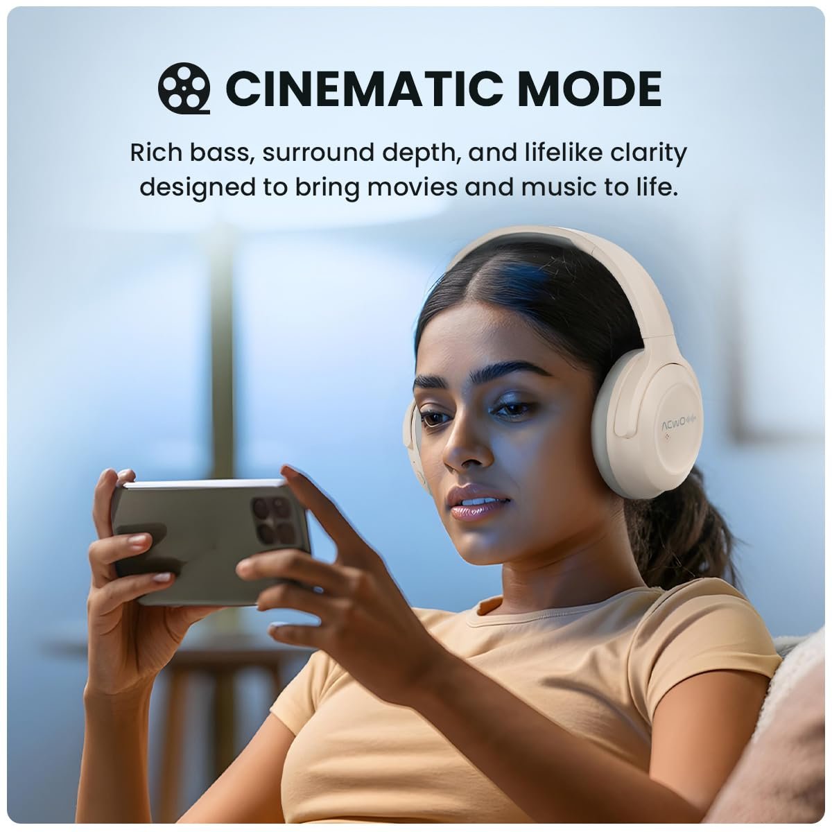 ACwO Twister 717 | Hybrid ANC up to 38dB | X- Fidelity Acoustics | Bass BooMX™ 40mm Drivers | Dual EQ Modes: Gaming & Cinematic | Up to 55 Hours Music Playtime (ANC Off) - Cool Grey - Image 4