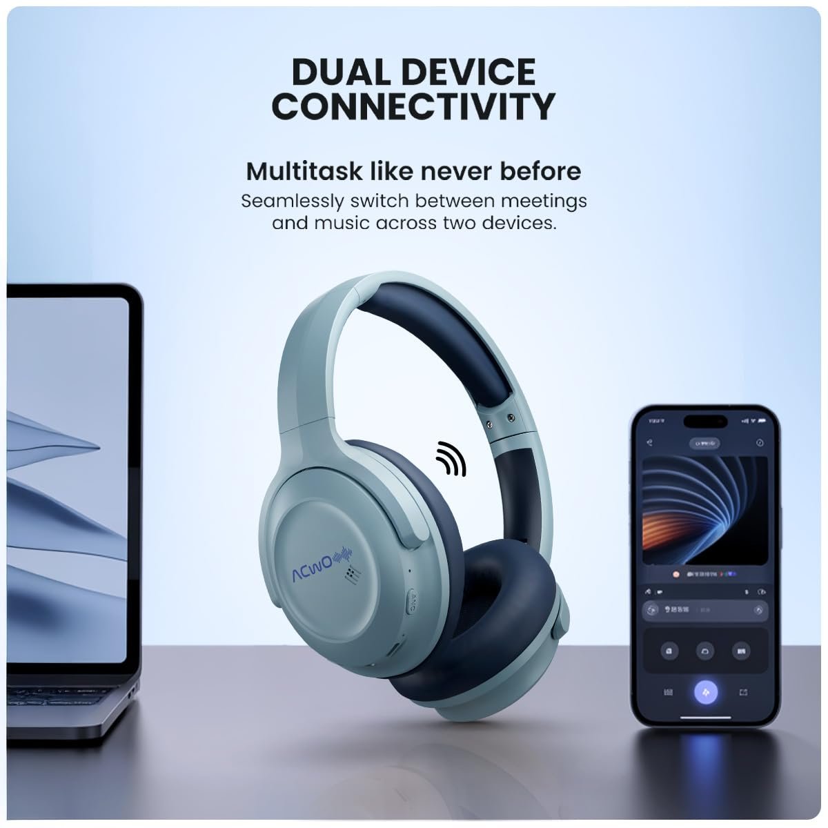 ACwO Twister 717 | Hybrid ANC up to 38dB | X- Fidelity Acoustics | Bass BooMX™ 40mm Drivers | Dual EQ Modes: Gaming & Cinematic | Up to 55 Hours Music Playtime (ANC Off) - Steel Blue - Image 6