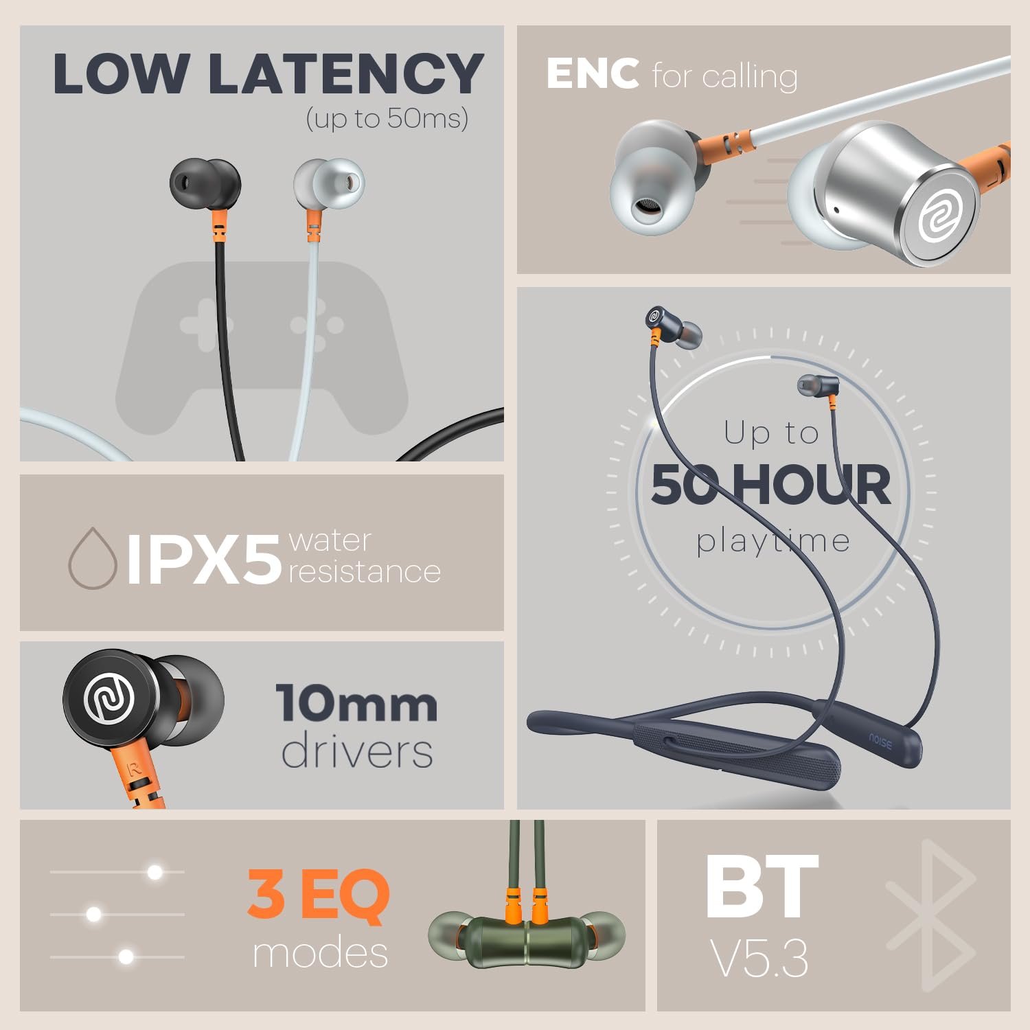 Noise Airwave Bluetooth in Ear Neckband with 50H of Playtime, 3 EQ Modes, ENC for Calling, Low Latency(Upto 50ms), 10mm Driver, BT v5.3(Ice Blue) - Image 9