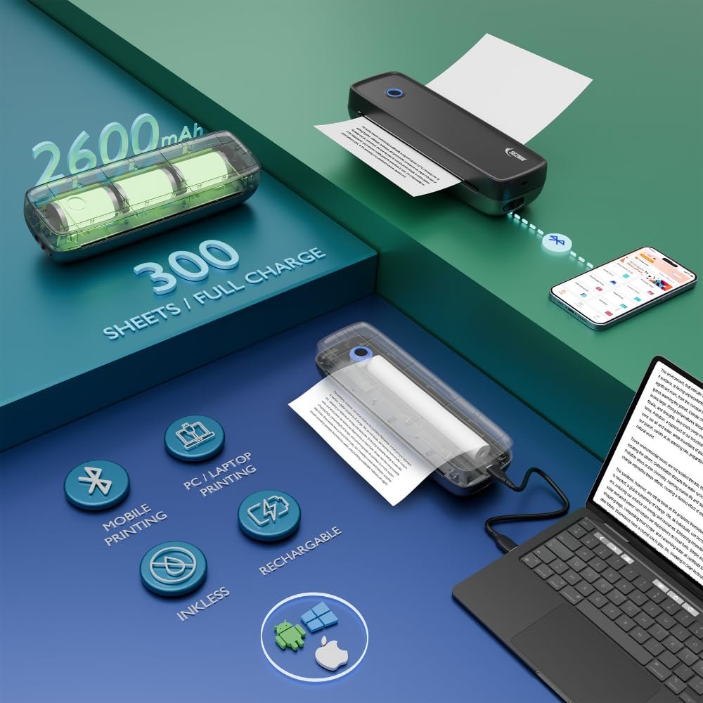 SEZNIK Portable A4 Printer, Bluetooth, Inkless for Professionals,Travel | Mini Printer | USB, Bluetooth Printer Compatible with Android iOS Laptop | 1 Year Warranty (Pro-HD304dpi-Black) - Image 8