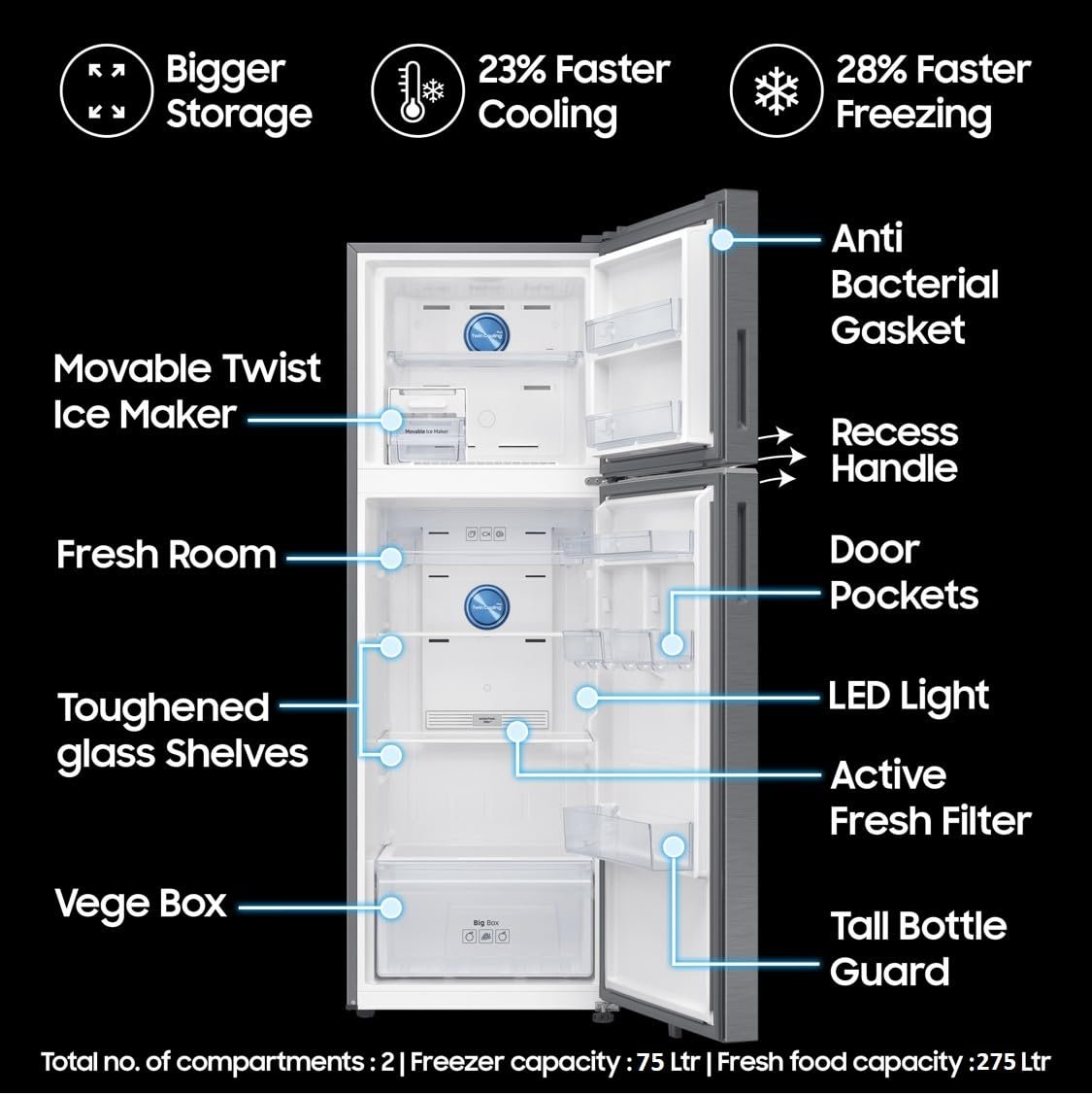Samsung 350 L, 3 Star, Convertible 5-in-1, Digital Inverter, Frost Free Double Door, WiFi Enabled Bespoke AI Refrigerator (RT38DG5A4DS8HL, Elegant Inox, Silver) - Image 7
