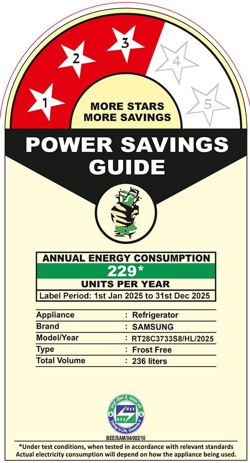 Samsung 236 L, 3 Star, Convertible, Digital Inverter with Display Frost Free Double Door Refrigerator (RT28C3733S8/HL, Silver, Elegant Inox) - Image 2