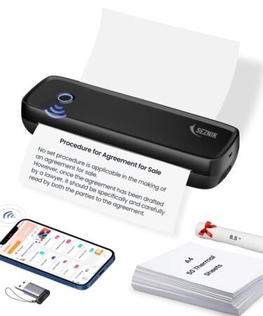 SEZNIK Portable A4 Printer, Bluetooth, Inkless for Professionals,Travel | Mini Printer | USB, Bluetooth Printer Compatible with Android iOS Laptop | 1 Year Warranty (Pro-HD304dpi-Black)