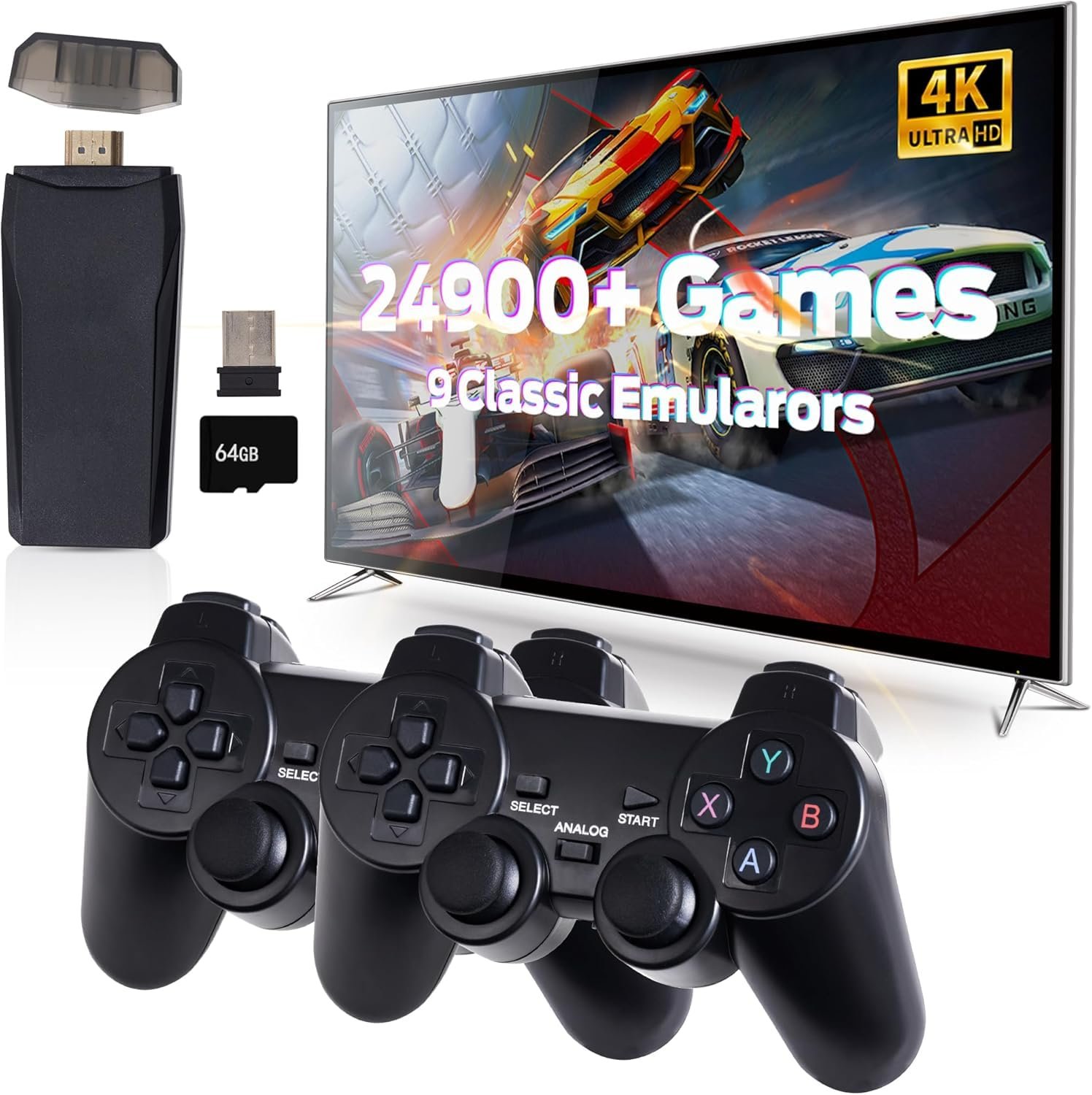 2025 Upgraded New TV Video Game Gaming System,Plug & Play Video TV Games 4K Ultra HD with 21,000+ Games Built-in,23 Emulators & Wireless 2 Controller for Kids(5 - 17 Years)(White)