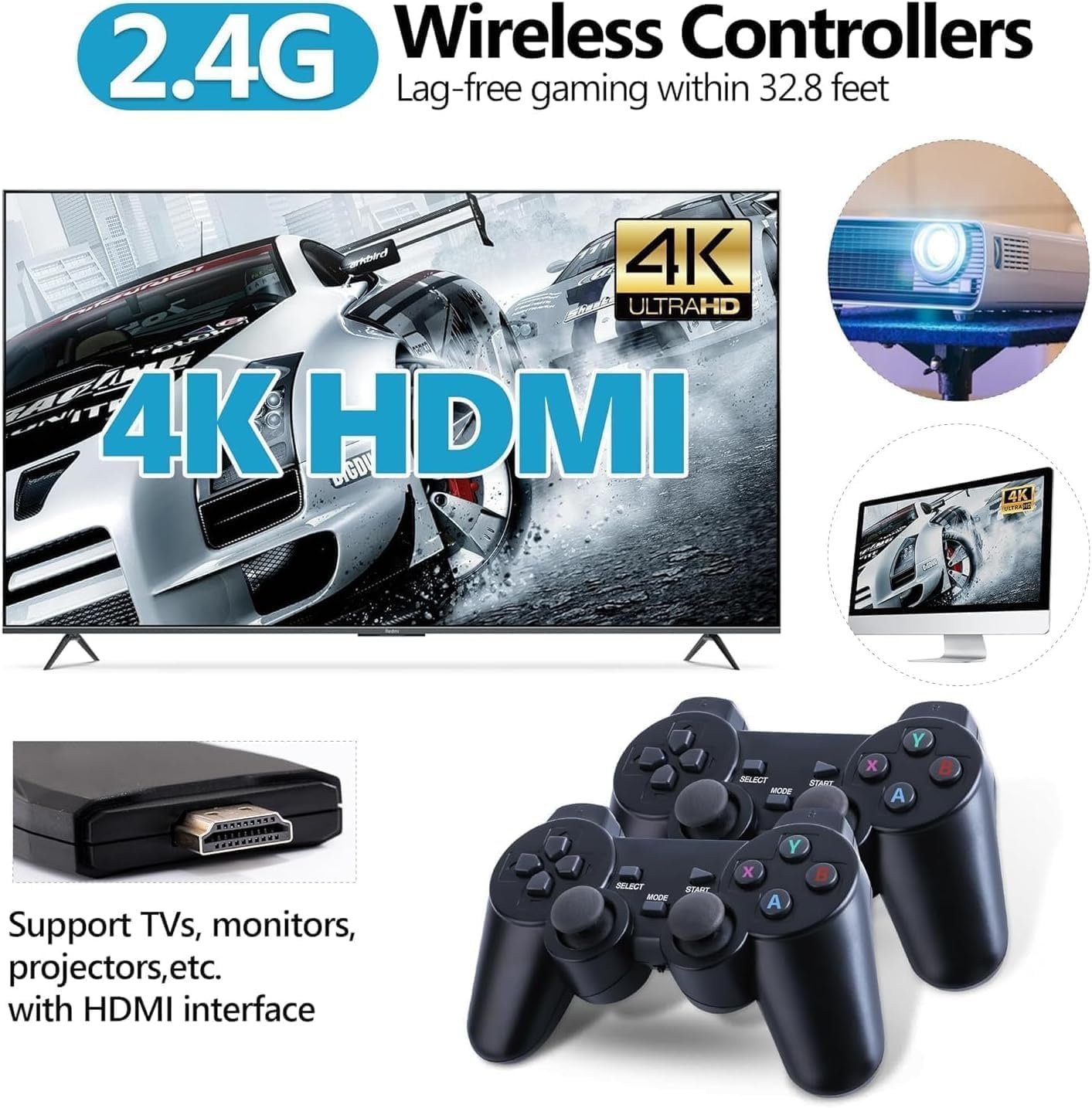 2025 Upgraded New TV Video Game Gaming System,Plug & Play Video TV Games 4K Ultra HD with 21,000+ Games Built-in,23 Emulators & Wireless 2 Controller for Kids(5 - 17 Years)(White) - Image 6