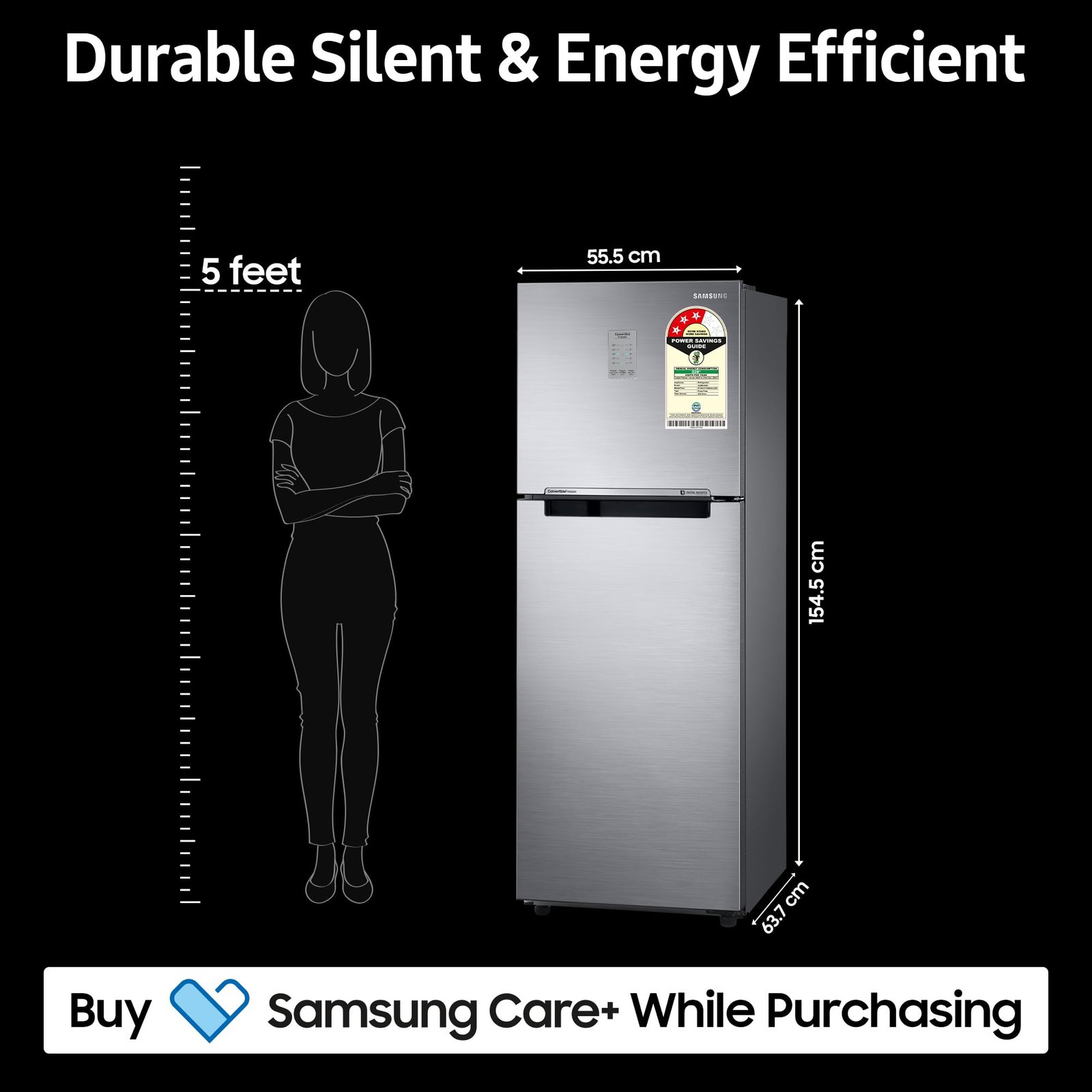 Samsung 236 L, 3 Star, Convertible, Digital Inverter with Display Frost Free Double Door Refrigerator (RT28C3733S8/HL, Silver, Elegant Inox) - Image 3