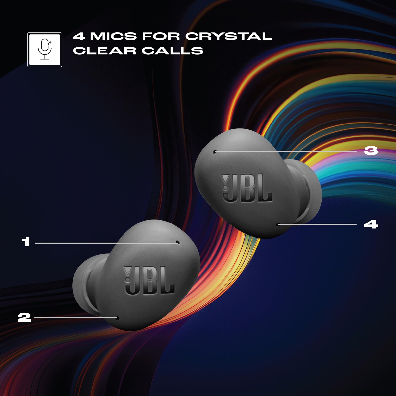 JBL Wave Buds 2 Ear Buds Wireless BluetoothV5.3, Active Noise Cancellation EarBuds,Multi Connect, App for Customized Extra Bass Eq, Relax Mode,Speed Charge, 40H Playback, Fast Pair, 4 Mics,IP54(Black) - Image 6