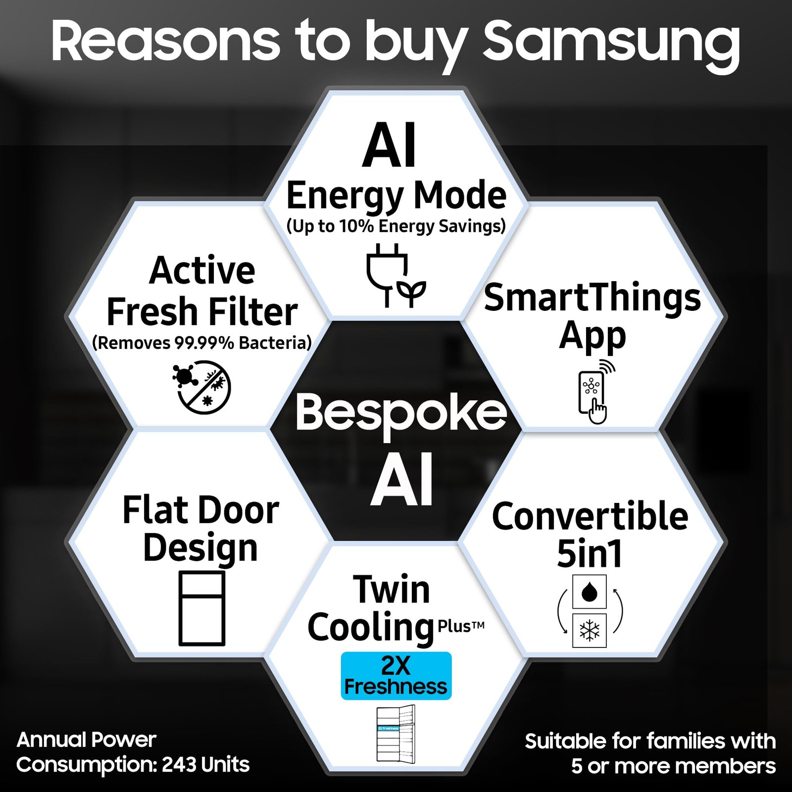 Samsung 350 L, 3 Star, Convertible 5-in-1, Digital Inverter, Frost Free Double Door, WiFi Enabled Bespoke AI Refrigerator (RT38DG5A4DS8HL, Elegant Inox, Silver) - Image 8