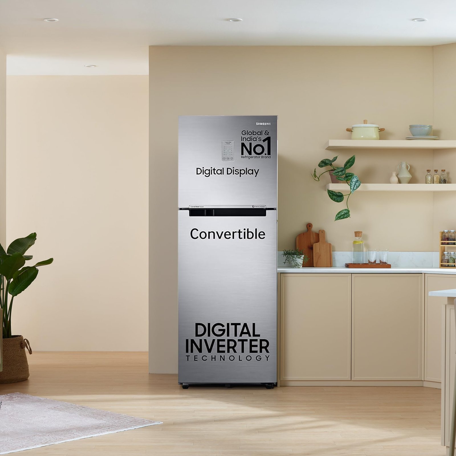 Samsung 236 L, 3 Star, Convertible, Digital Inverter with Display Frost Free Double Door Refrigerator (RT28C3733S8/HL, Silver, Elegant Inox) - Image 4