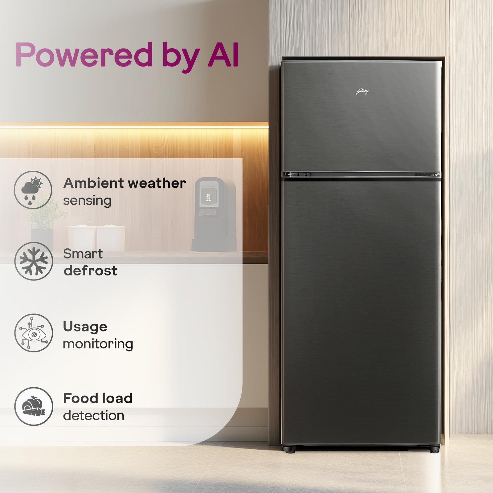 Godrej 272 L 3 Star 4-In-1 Convertible Technology | 30 days Farms Freshness | 95%+ Food Surface Disinfection | Inverter | Frost Free | Double Door Refrigerator (RF EON 294C RCIT FS ST, Fossil Steel) - Image 7
