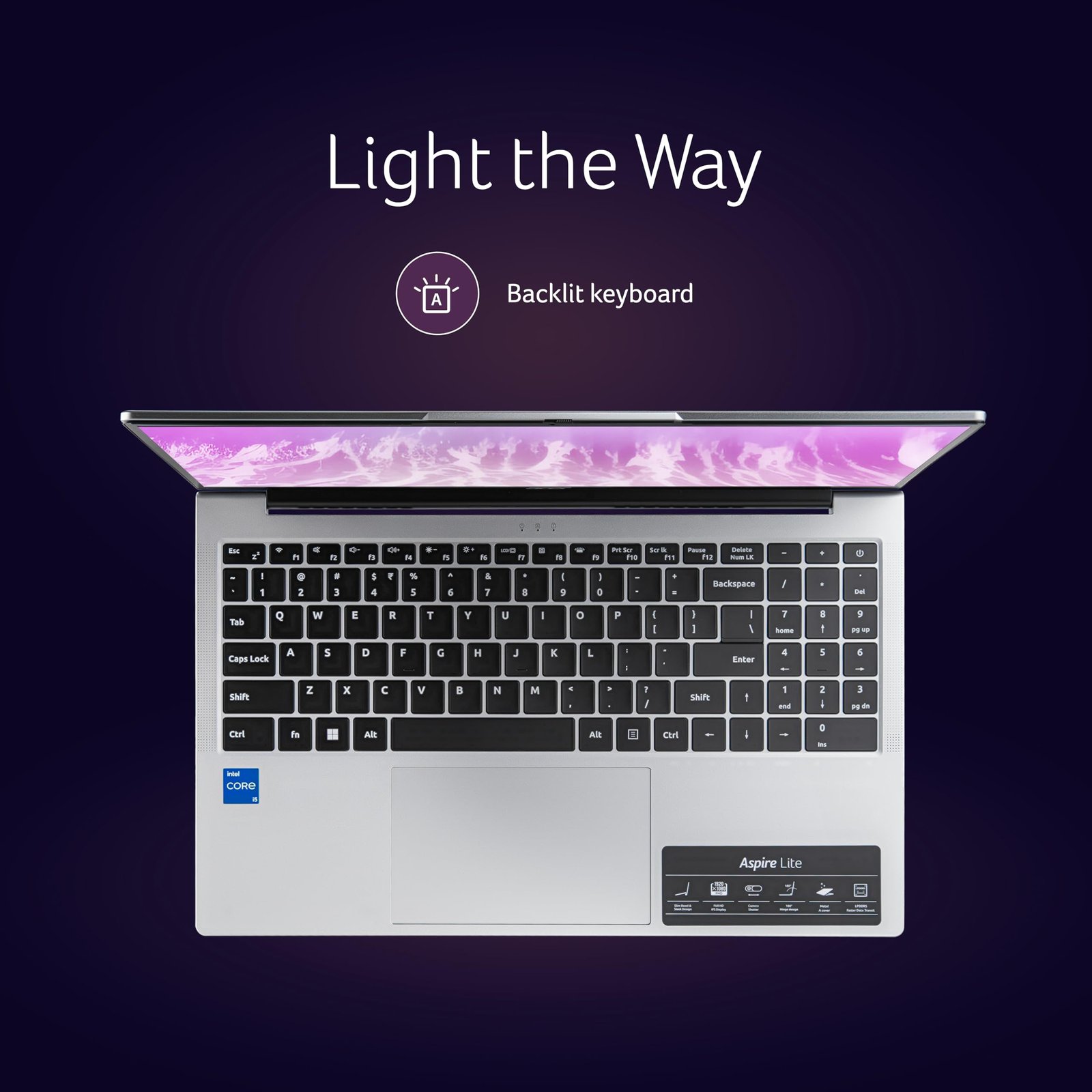 acer Aspire Lite, 12th gen, Intel Core i5-12450H Processor, 16 GB, 512GB, 15.6"/39.62 cm, Windows 11 Home, MSO, Pure Silver, 1.70 kg, AL15-52H, Backlit Keyboard - Image 5