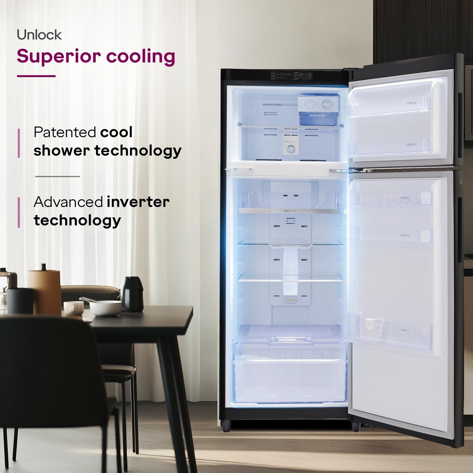 Godrej 272 L 3 Star 4-In-1 Convertible Technology | 30 days Farms Freshness | 95%+ Food Surface Disinfection | Inverter | Frost Free | Double Door Refrigerator (RF EON 294C RCIT FS ST, Fossil Steel) - Image 4