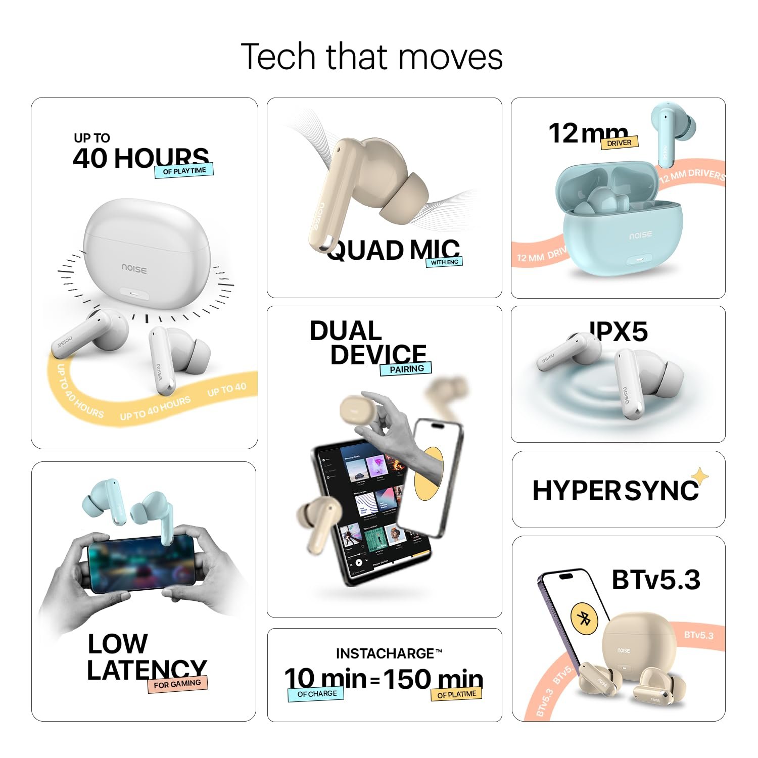 Noise Newly Launched Buds Nuvo in-Ear Truly Wireless Earbuds with 40H of Playtime, Quad mic ENC, Dual Device Pairing, 12mm Driver, BT v5.3 (Mocha Brown) - Image 10