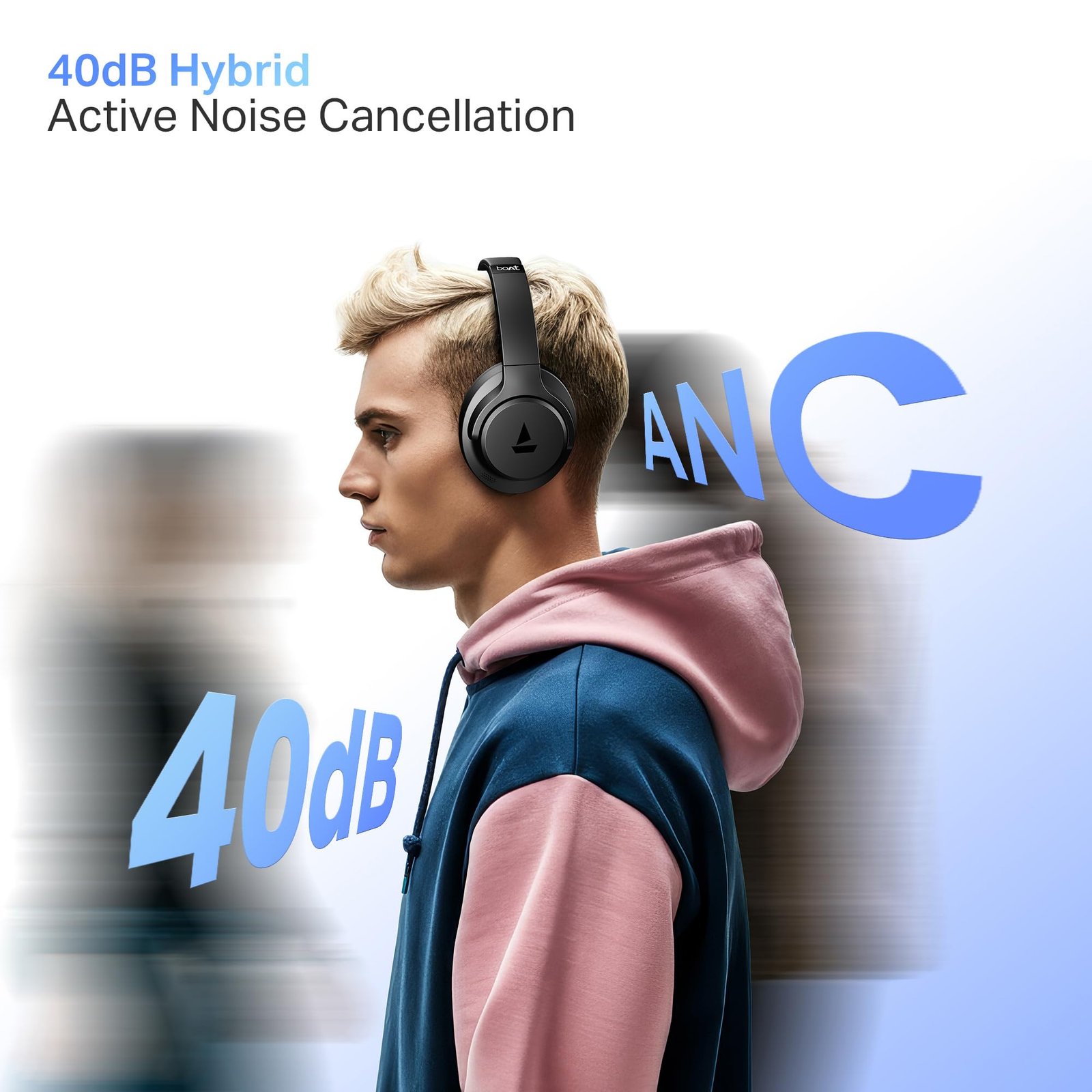 boAt Rockerz 512 ANC,(~40dB) Hybrid ANC, 80H Battery, 40mm Drivers, 40ms Low Latency, ENx Tech,Stream Ad Free Music via App Support, Bluetooth Headphones, Wireless Headphone with Mic (Cosmic Black) - Image 7