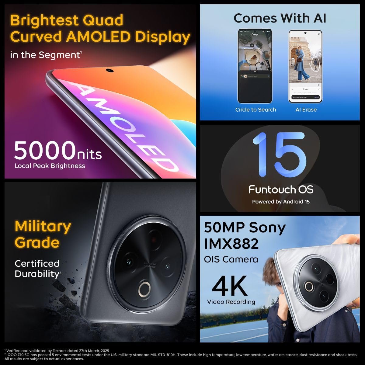 iQOO Z10 5G (Stellar Black, 8GB RAM, 128GB Storage) | India's Biggest Ever 7300 mAh Battery | Snapdragon 7s Gen 3 Processor | Brightest Quad Curved AMOLED Display in The Segment - Image 4