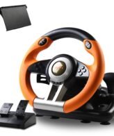 PXN Game Racing Wheel, PXN-V3II 180°Competition Volante with Universal USB Port and with Pedal, Suitable Sheel for PC, Xbox Series X|S, Xbox One PS3, PS4, Nintendo Switch - Orange