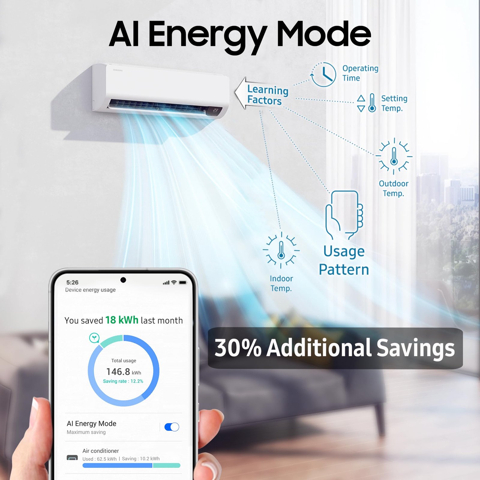 Samsung 2 Ton 3 Star AI Inverter Smart Split AC (BESPOKE AI, Energy Saving, Wi-Fi, Voice Control, Powerful Cooling, 100% Copper, 4 Way swing, Convertible 5in1, 2025 Model AR50F24D1XHNNA, White) - Image 7