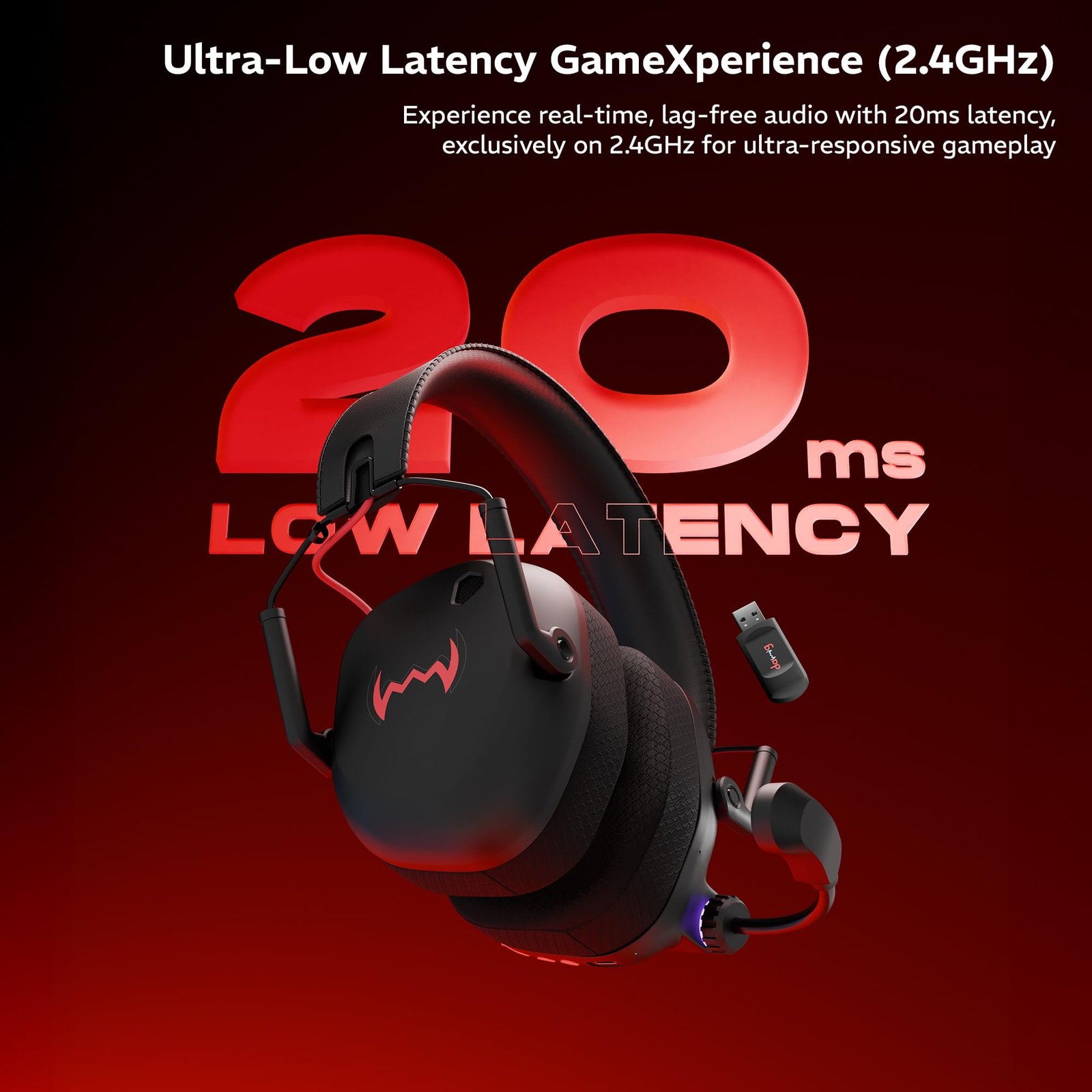daWg HeadBug G60 Lightweight Wireless Gaming Headphones, 20ms Ultra Low Latency (2.4GHz), Bluetooth v5.4, 40mm Neodymium Drivers, Crystal Clear Mic, Soft Leatherlite Headband, for PS5, PS4, PC, Mobile - Image 11
