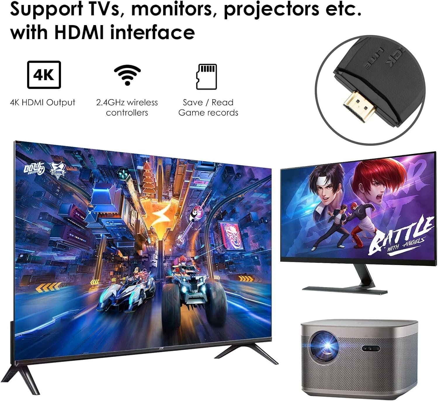 2025 Upgraded New TV Video Game Gaming System,Plug & Play Video TV Games 4K Ultra HD with 21,000+ Games Built-in,23 Emulators & Wireless 2 Controller for Kids(5 - 17 Years)(White) - Image 4