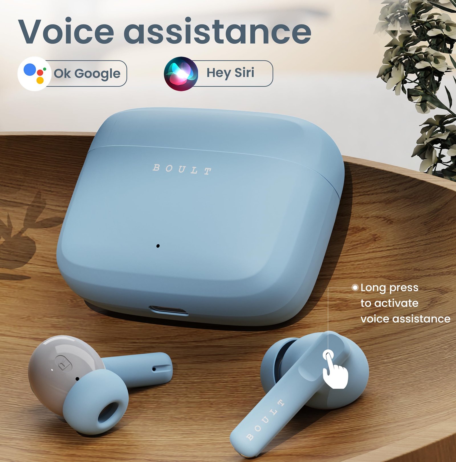 Boult GOBOULT (Formerly Z60 Made in India Ear Buds Wireless with 60H Playtime, 4 ENC Mics Clear Calling, 50ms Low Latency Gaming, 13mm Bass Driver Earbuds Bluetooth Wireless Earphones (Powder Blue) - Image 7