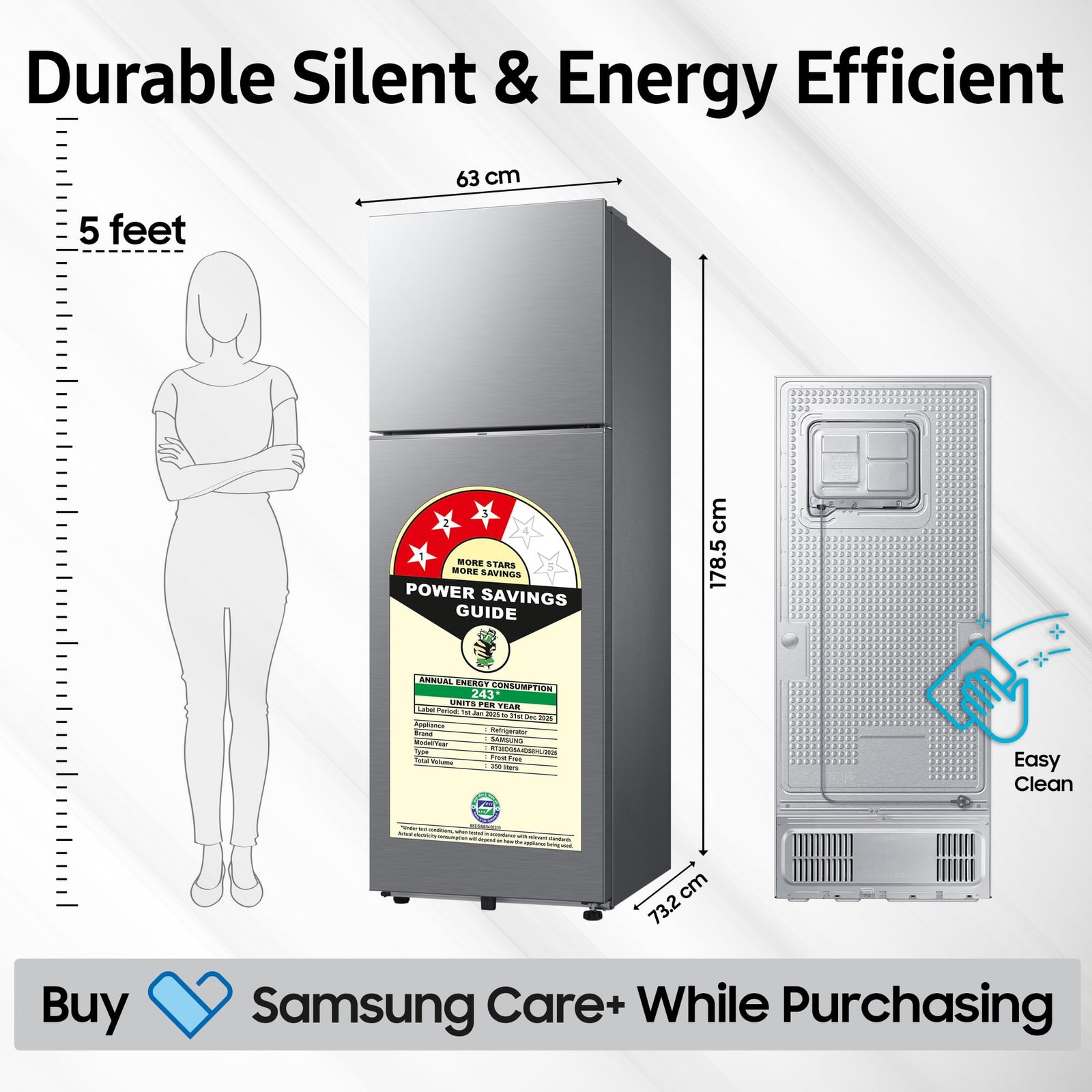 Samsung 350 L, 3 Star, Convertible 5-in-1, Digital Inverter, Frost Free Double Door, WiFi Enabled Bespoke AI Refrigerator (RT38DG5A4DS8HL, Elegant Inox, Silver) - Image 9