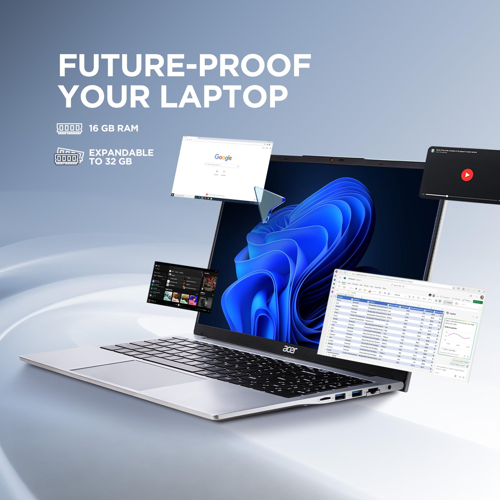 Acer Aspire 3 12th Gen Intel Core i3-1215U Premium Laptop (16GB RAM/512GB SSD/Windows 11 Home) A325-51,15.6" Full HD IPS Display, 54Whr Battery, Silver, 1.69 Kg - Image 7