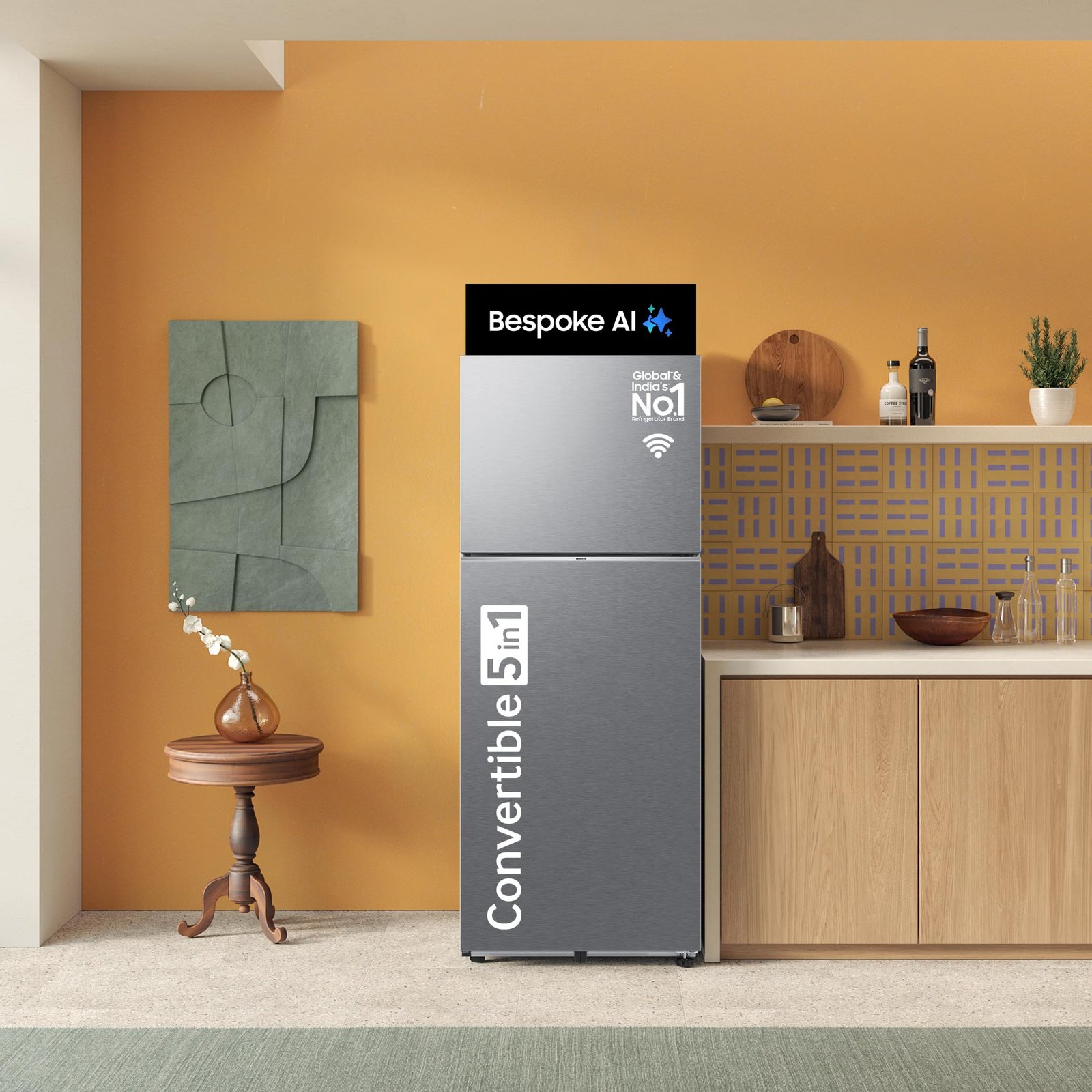 Samsung 350 L, 3 Star, Convertible 5-in-1, Digital Inverter, Frost Free Double Door, WiFi Enabled Bespoke AI Refrigerator (RT38DG5A4DS8HL, Elegant Inox, Silver) - Image 5