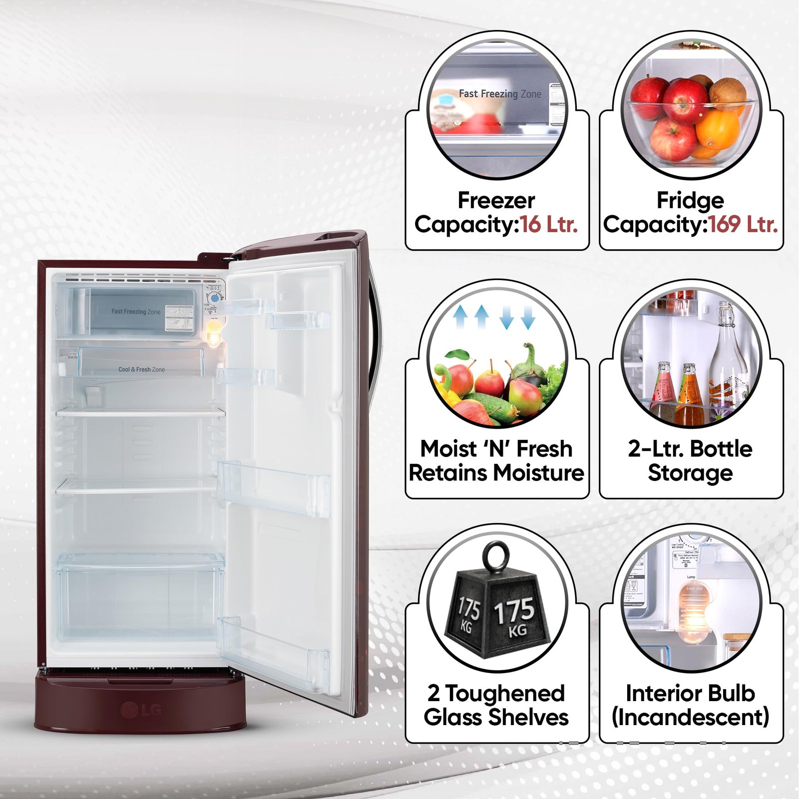 LG 185 L, 5 Star, Smart Inverter, Direct-Cool Single Door Refrigerator (GL-D201ASCU.BSCZEBN, Scarlet Charm, Base stand with drawer & Fast Ice Making) - Image 9