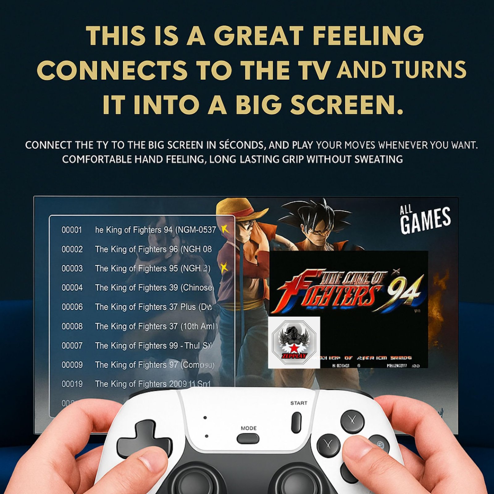 Zepplay Pro 30,000+ Games Retro Console Stick | Wireless Plug & Play 3D 4K Ultra HD HDMI Video Game with 2.4G Controllers | Classic Emulators Gaming Console for TV, Kids & Adults, 2 Player Fun - Image 3