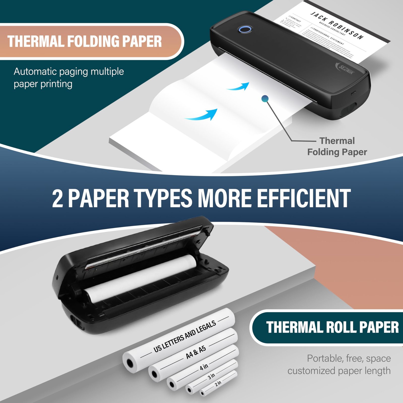 SEZNIK Portable A4 Printer, Bluetooth, Inkless for Professionals,Travel | Mini Printer | USB, Bluetooth Printer Compatible with Android iOS Laptop | 1 Year Warranty (Pro-HD304dpi-Black) - Image 6