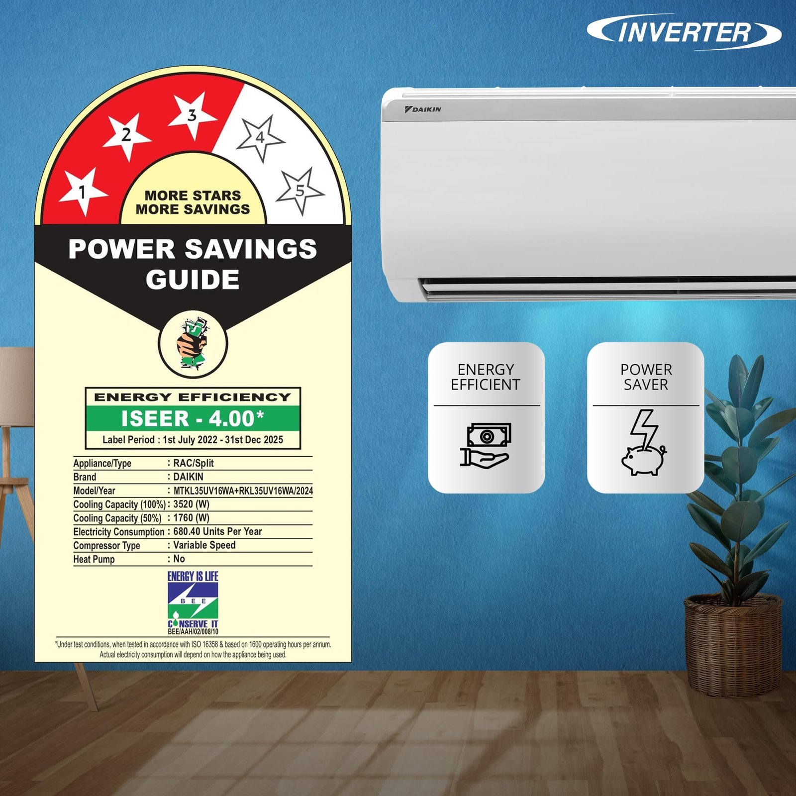 Daikin 1 Ton 3 Star Inverter Split AC (Copper, PM 2.5 Filter, 2024 Model, MTKL35UV16, White) - Image 7