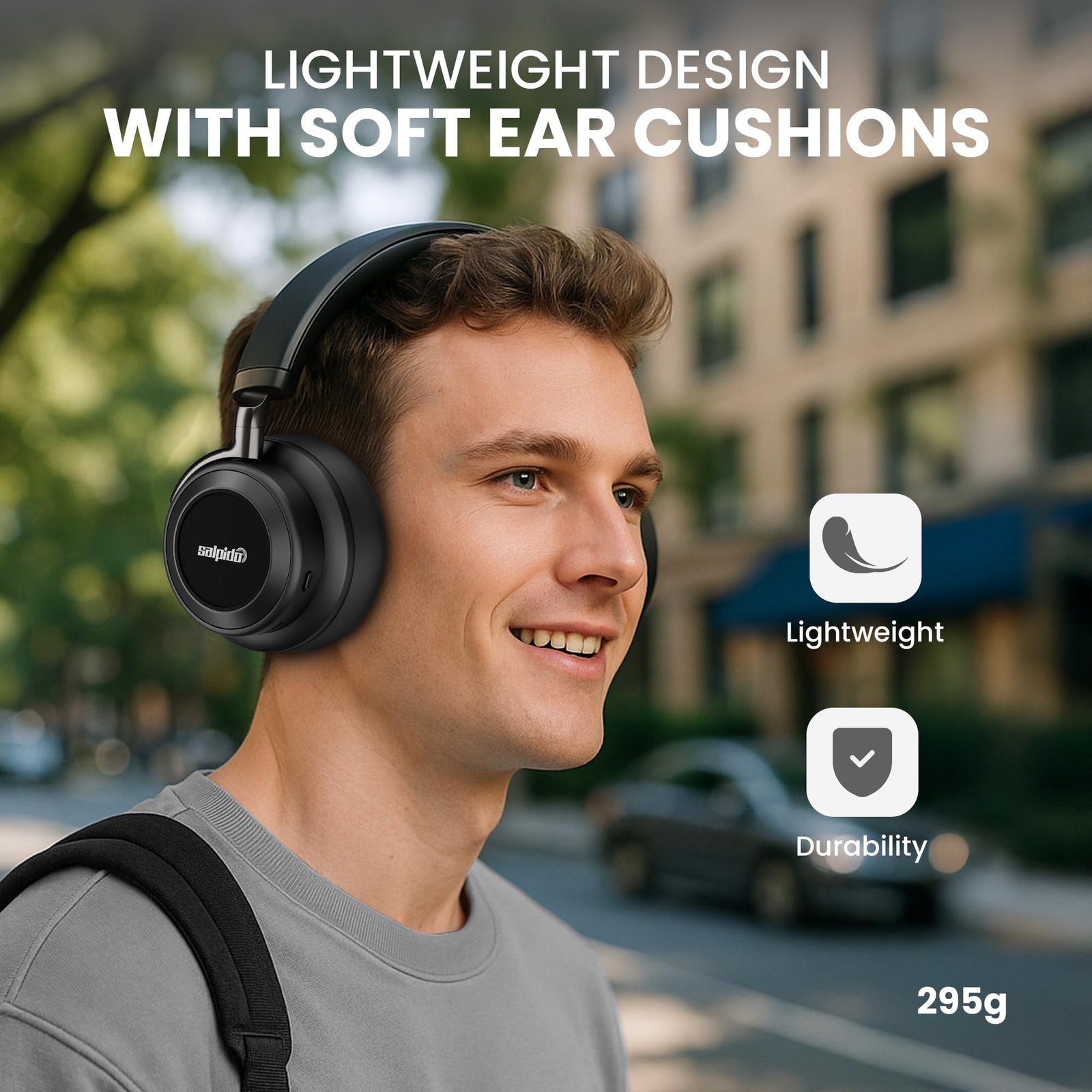 Salpido Luxe Wave NB02 On - Ear Wireless Bluetooth Headphones with ANC, Bluetooth 5.4, 50H Playtime, Surround Stereo Sound, 3.5mm Wired Jack Support, Design for Work, Travel and Music, (Black) - Image 5