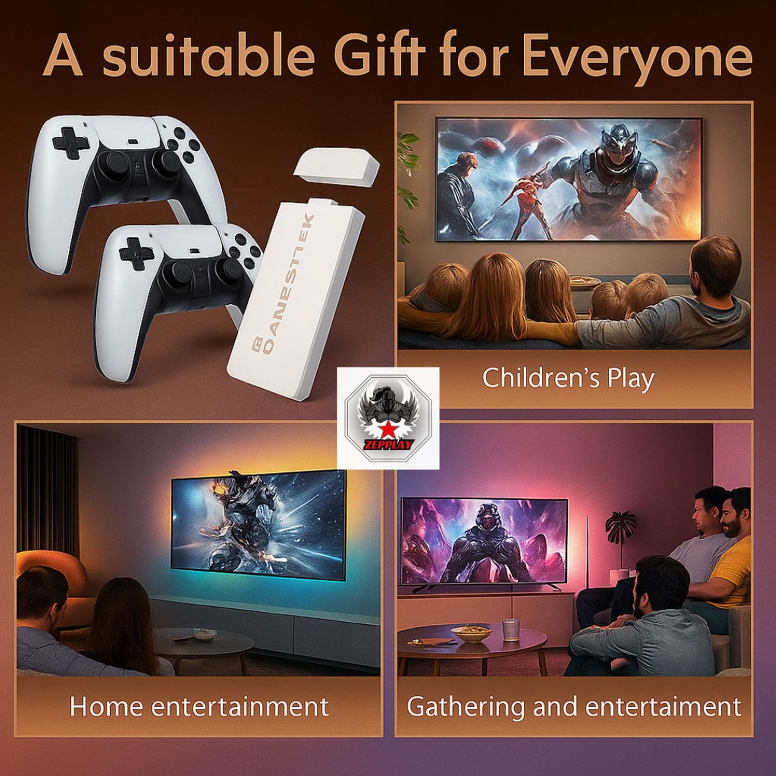 Zepplay Pro 30,000+ Games Retro Console Stick | Wireless Plug & Play 3D 4K Ultra HD HDMI Video Game with 2.4G Controllers | Classic Emulators Gaming Console for TV, Kids & Adults, 2 Player Fun - Image 5