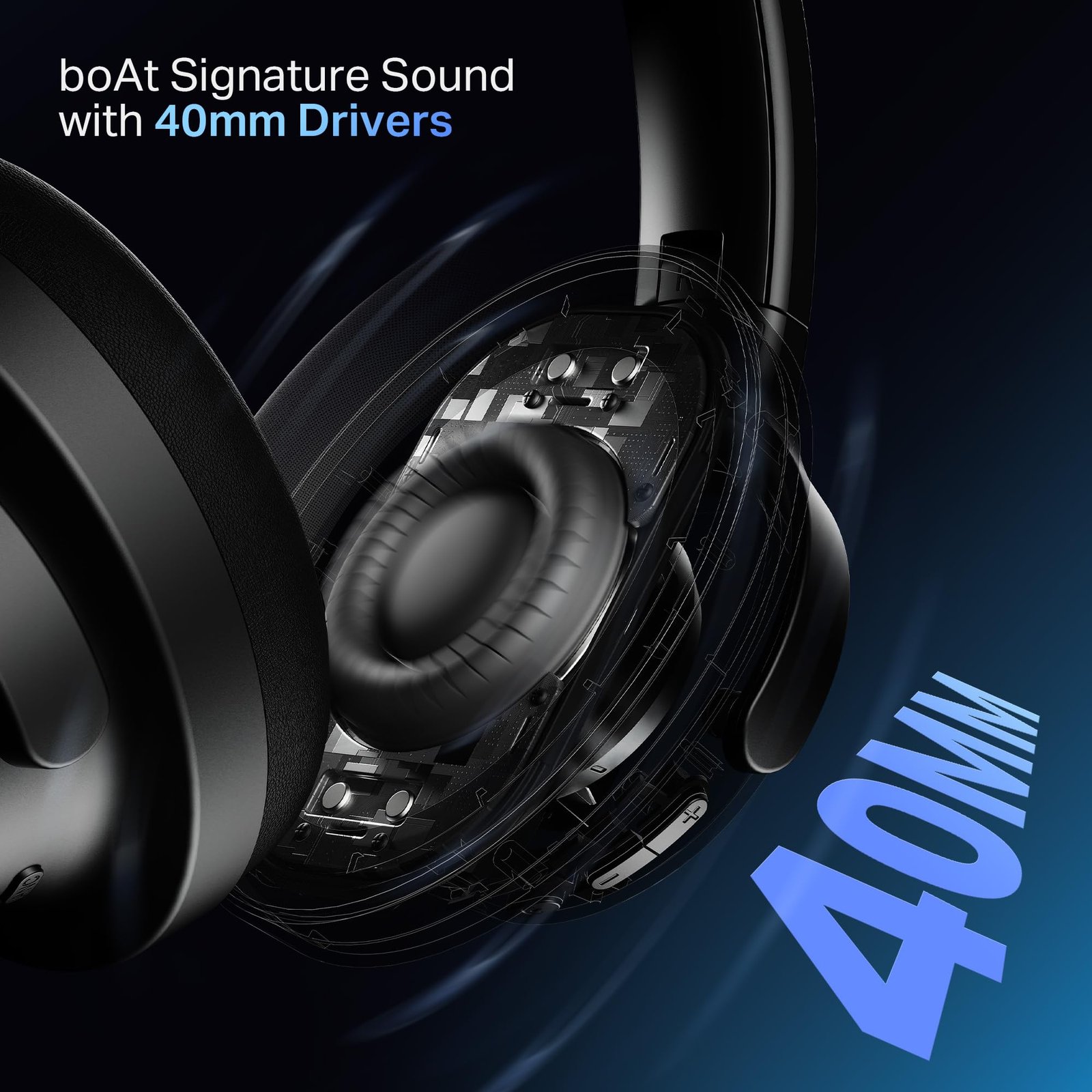 boAt Rockerz 512 ANC,(~40dB) Hybrid ANC, 80H Battery, 40mm Drivers, 40ms Low Latency, ENx Tech,Stream Ad Free Music via App Support, Bluetooth Headphones, Wireless Headphone with Mic (Cosmic Black) - Image 4