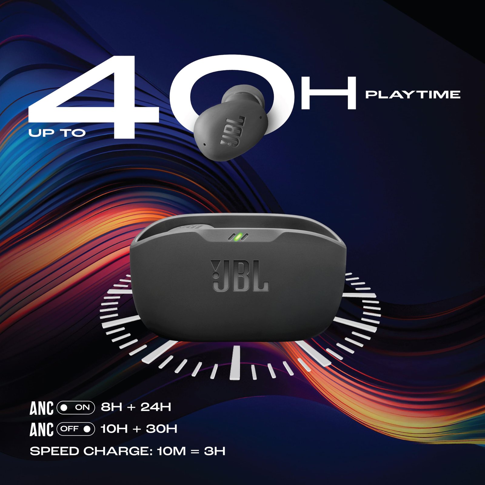 JBL Wave Buds 2 Ear Buds Wireless BluetoothV5.3, Active Noise Cancellation EarBuds,Multi Connect, App for Customized Extra Bass Eq, Relax Mode,Speed Charge, 40H Playback, Fast Pair, 4 Mics,IP54(Black) - Image 7