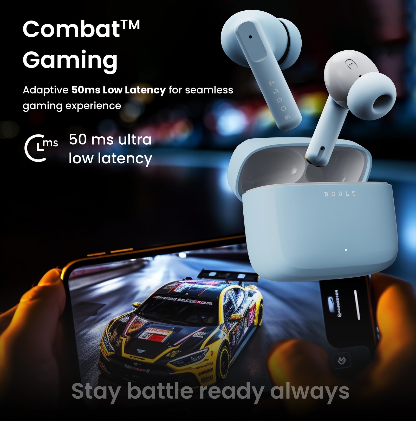 Boult GOBOULT (Formerly Z60 Made in India Ear Buds Wireless with 60H Playtime, 4 ENC Mics Clear Calling, 50ms Low Latency Gaming, 13mm Bass Driver Earbuds Bluetooth Wireless Earphones (Powder Blue) - Image 11