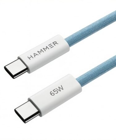 HAMMER Type C to Type C Cable 65W Braided, PD Fast Charging, Data Sync, 1.5 Meter Tangle Free Wire, Compatible with all C-Type Enabled Devices (Blue)