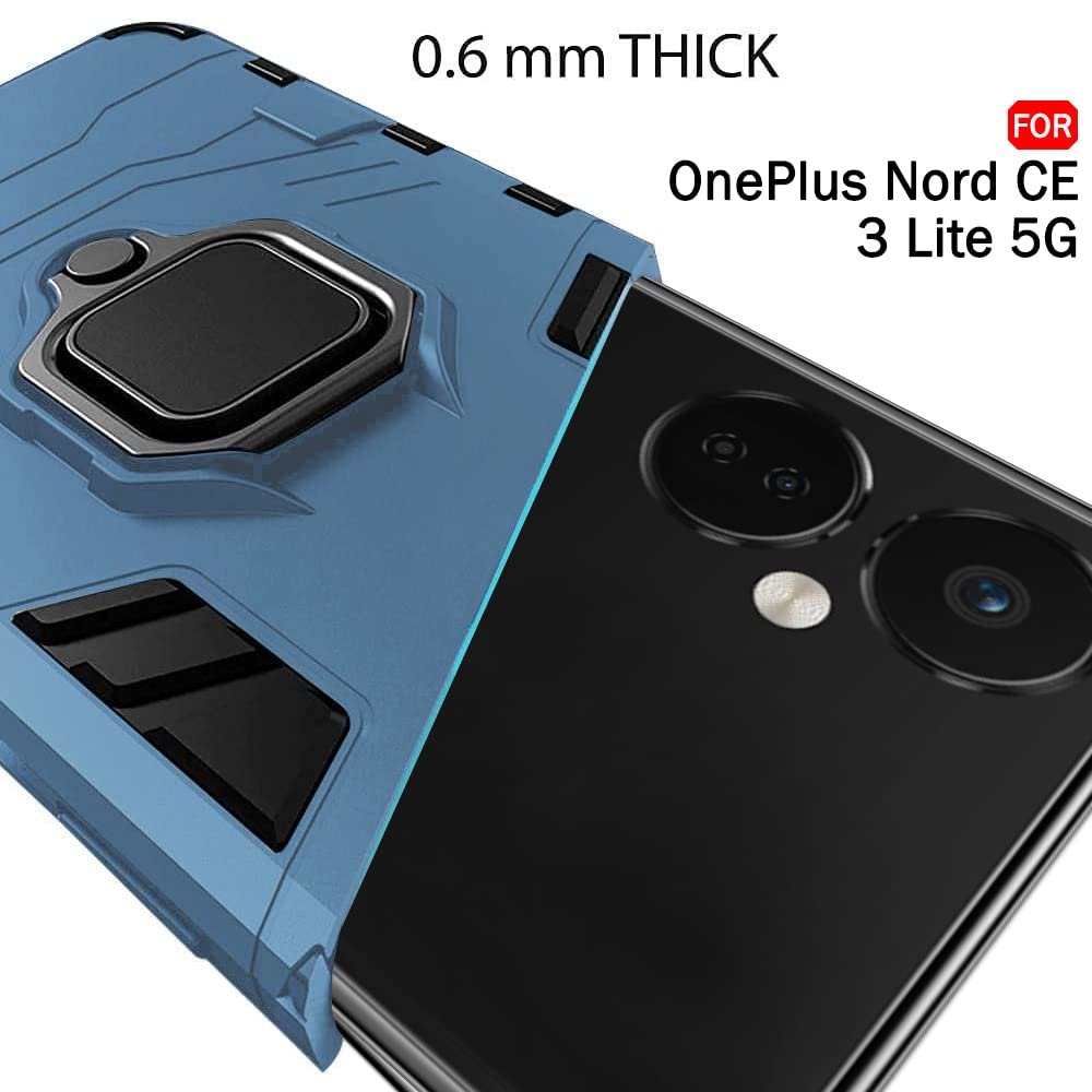 TheGiftKart TPU+PC Tough Armor Bumper Back Case Cover For Oneplus Nord Ce 3 Lite 5G, Ring Holder & Kickstand In-Built, 360 Degree Protection Back Case Cover (Greyish Blue) - Image 2
