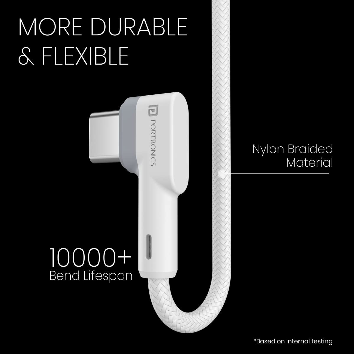 Portronics Konnect L POR-1403 Fast Charging 3A Type-C Cable 1.2 Meter with Charge & Sync Function for All Type-C Devices (White) - Image 5