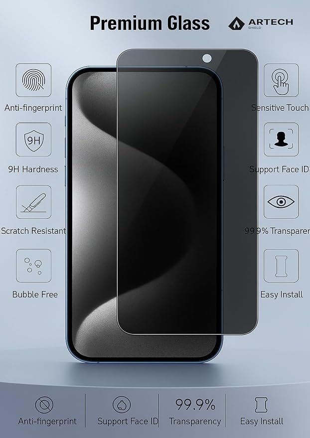 ARTECHSHIELD Privacy Tempered Glass Screen Protector for iPhone 17 Air – Anti-Spy, Edge-to-Edge Coverage, Easy Installation - Image 9