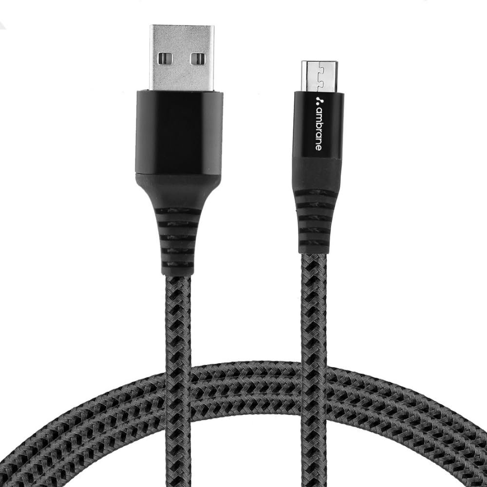 Ambrane Micro USB Cable 3A Fast Charging 1M Braided Cable for Smartphones, Tablets, Laptops & other Micro USB devices, 480Mbps Data Sync, Quick Charge 3.0 (RCM 10, Black) - Image 2