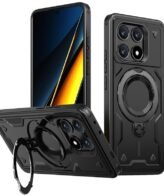 Glaslux Bumper Armor Shockpoof Case Compatible with Poco X6 Pro 5G, Magnetic Attraction Ring Holder Phone Cover and 360° Protection Rotate Stand Case Cover for Poco X6 Pro 5G - Black