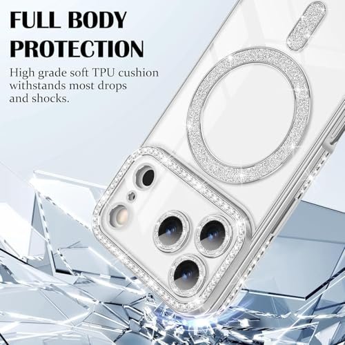 GoldKart Case for iPhone 17 Pro | Glitter Sparkling Diamonds Mobile Case Compatible with MagSafe | Luxury Flexible TPU Protective Case | Drop Protection Shockproof Cover for iPhone 17 Pro - Silver - Image 6
