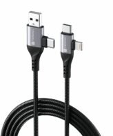 Portronics Konnect 4 IN 1 Unbreakable Nylon Braided Multi Functional Fast Charging Cable with Fast Data Transfer,Compatible with All Type C Android Smartphone & Lighting Device etc.(Black)