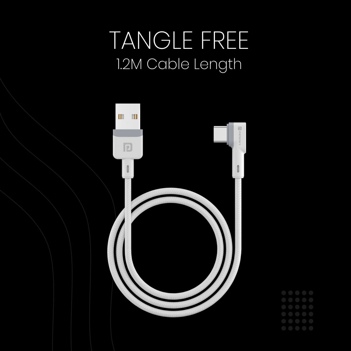Portronics Konnect L POR-1403 Fast Charging 3A Type-C Cable 1.2 Meter with Charge & Sync Function for All Type-C Devices (White) - Image 2