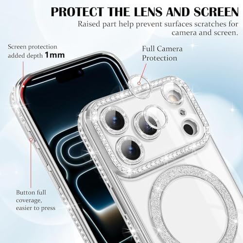 GoldKart Case for iPhone 17 Pro | Glitter Sparkling Diamonds Mobile Case Compatible with MagSafe | Luxury Flexible TPU Protective Case | Drop Protection Shockproof Cover for iPhone 17 Pro - Silver - Image 7